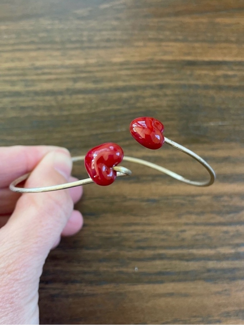 Vintage Red Heart Accent Open Cuff Bracelet - Women Jewelry